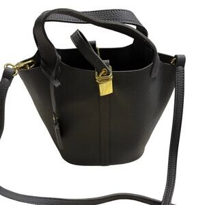 Leather Bucket Bag Purse Gray Picotin Stylish Lock New NWOT Crossbody Top Handle
